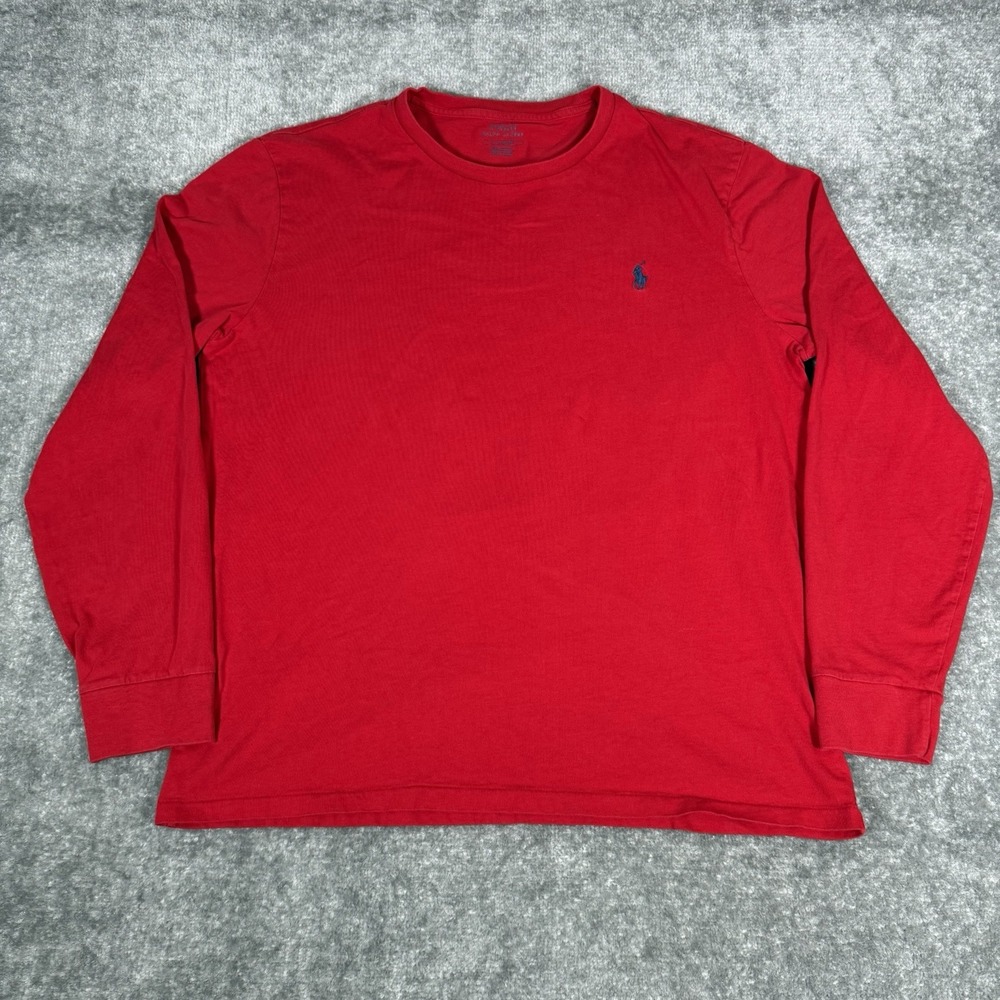 Polo Ralph Lauren T-Shirt Men's Large Red Crew Neck Long Sleeve Classic Preppy‎